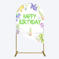 Aperturee - Aperturee Colorful Dinosaurs Eggs Happy Birthday Arch Backdrop