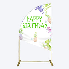 Aperturee - Aperturee Colorful Dinosaurs Eggs Happy Birthday Half Moon Arch Backdrop