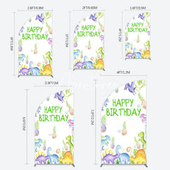 Aperturee - Aperturee Colorful Dinosaurs Eggs Happy Birthday Half Moon Arch Backdrop