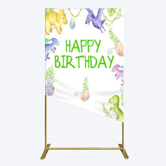 Aperturee - Aperturee Colorful Dinosaurs Eggs Happy Birthday Rectangle Backdrop