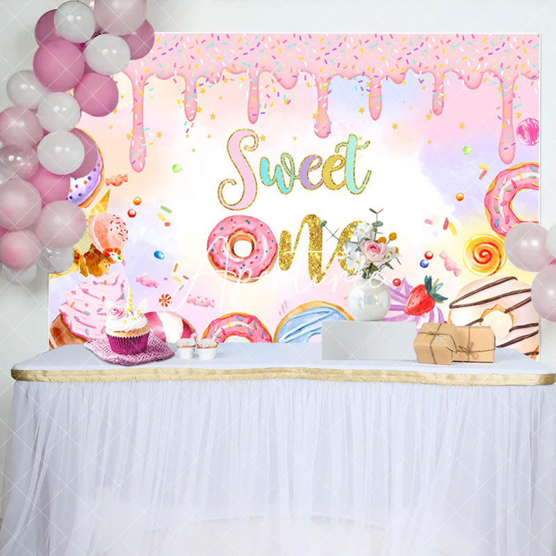 Aperturee - Aperturee Colorful Donut Candyland Sweet One Birthday Backdrop