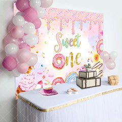 Aperturee - Aperturee Colorful Donut Candyland Sweet One Birthday Backdrop