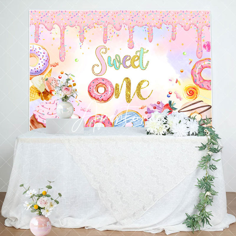 Aperturee - Aperturee Colorful Donut Candyland Sweet One Birthday Backdrop