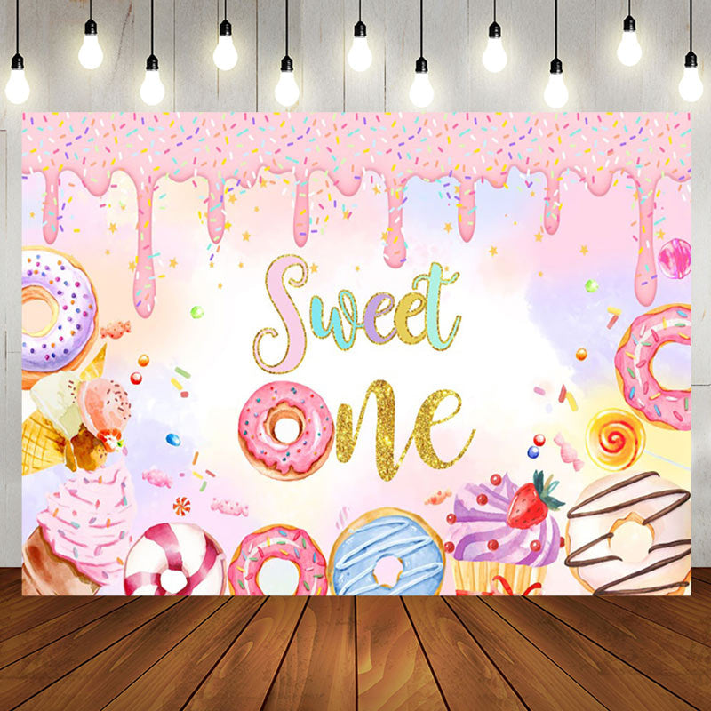 Aperturee - Aperturee Colorful Donut Candyland Sweet One Birthday Backdrop