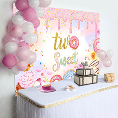 Aperturee - Aperturee Colorful Donut Candyland Two Sweet Birthday Backdrop