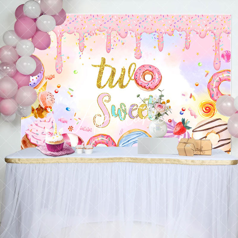 Aperturee - Aperturee Colorful Donut Candyland Two Sweet Birthday Backdrop