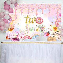 Aperturee - Aperturee Colorful Donut Candyland Two Sweet Birthday Backdrop