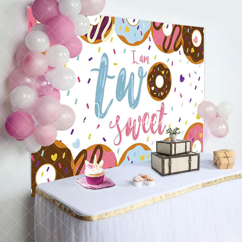 Aperturee - Aperturee Colorful Donuts Candy Two Sweet Birthday Backdrop