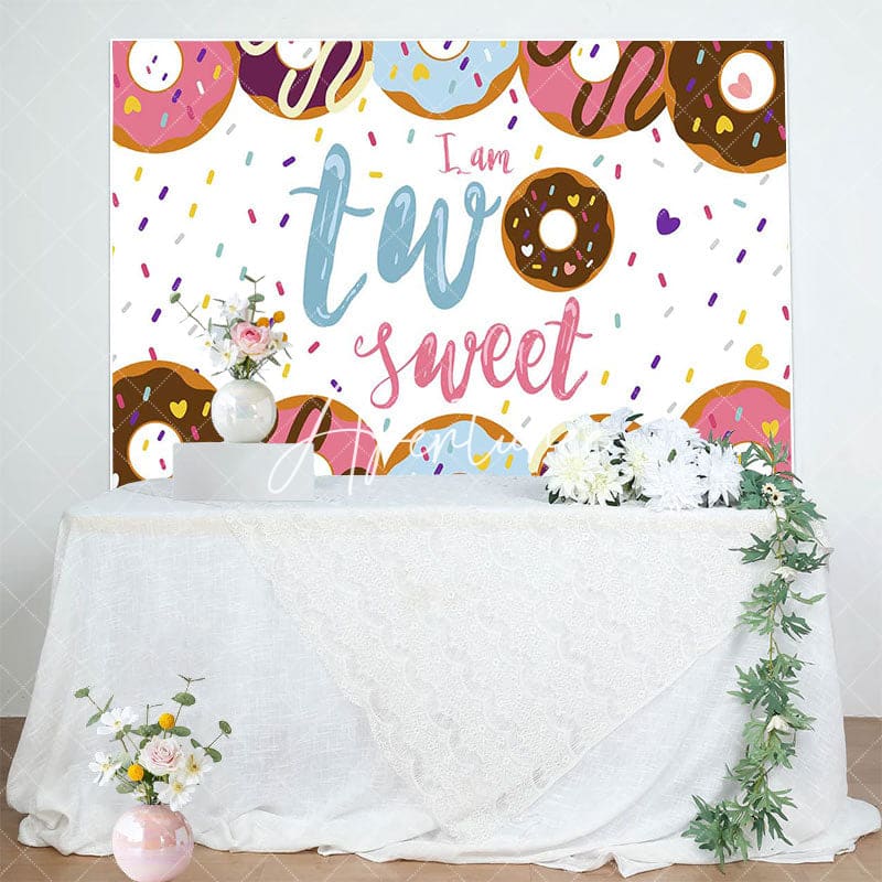 Aperturee - Aperturee Colorful Donuts Candy Two Sweet Birthday Backdrop