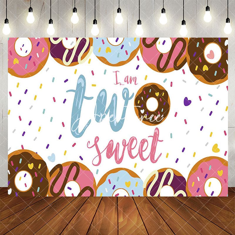 Aperturee - Aperturee Colorful Donuts Candy Two Sweet Birthday Backdrop