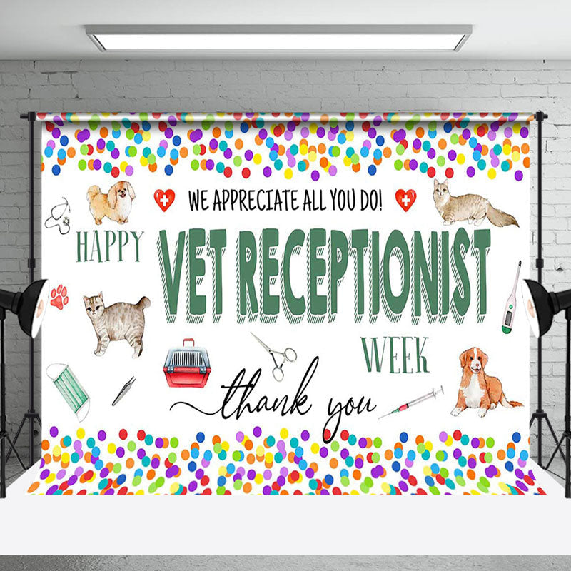 Aperturee - Aperturee Colorful Dot Thank You Vet Receptionist Week Backdrop