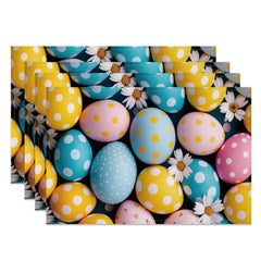 Aperturee - Aperturee Colorful Dots Eggs Daisy Easter Set Of 4 Placemats