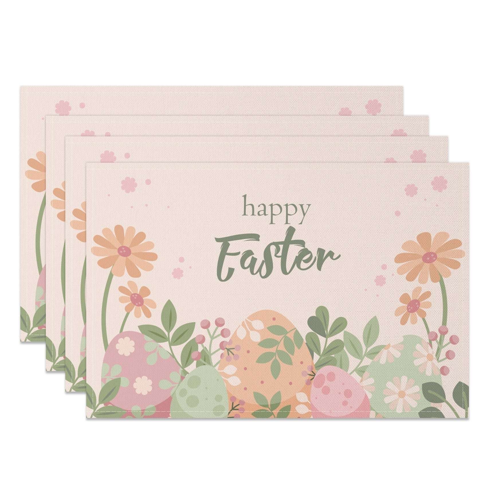 Aperturee - Aperturee Colorful Eggs Daisy Leaf Easter Set Of 4 Placemats