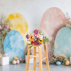 Aperturee - Aperturee Colorful Eggs Floral Backdrop For Easter Photo Booth