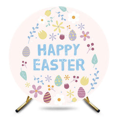 Aperturee - Aperturee Colorful Eggs Floral Leaf Round Easter Backdrop