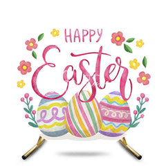 Aperturee - Aperturee Colorful Eggs Floral Round Happy Easter Backdrop