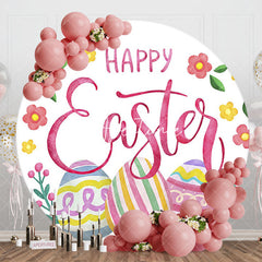 Aperturee - Aperturee Colorful Eggs Floral Round Happy Easter Backdrop