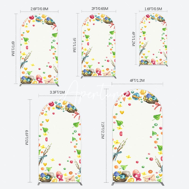 Aperturee - Aperturee Colorful Eggs Hearts Leaves Easter Arch Backdrop