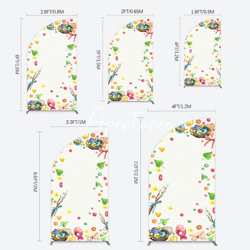 Aperturee - Aperturee Colorful Eggs Hearts Leaves Easter Half Moon Arch Backdrop