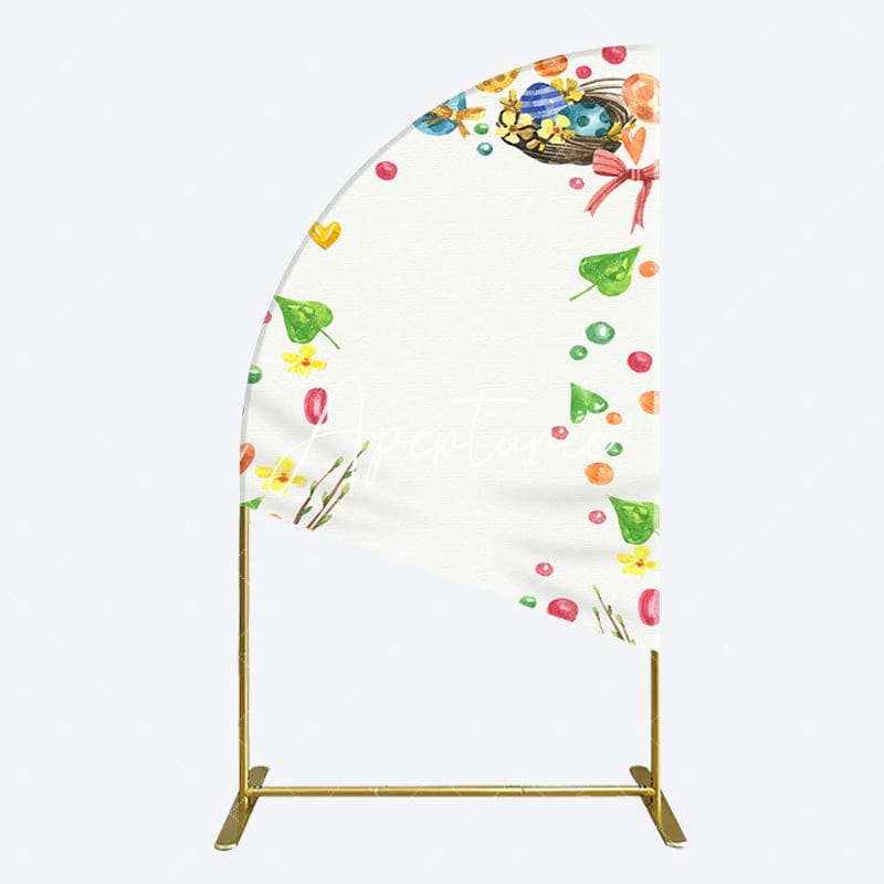 Aperturee - Aperturee Colorful Eggs Hearts Leaves Easter Half Moon Arch Backdrop