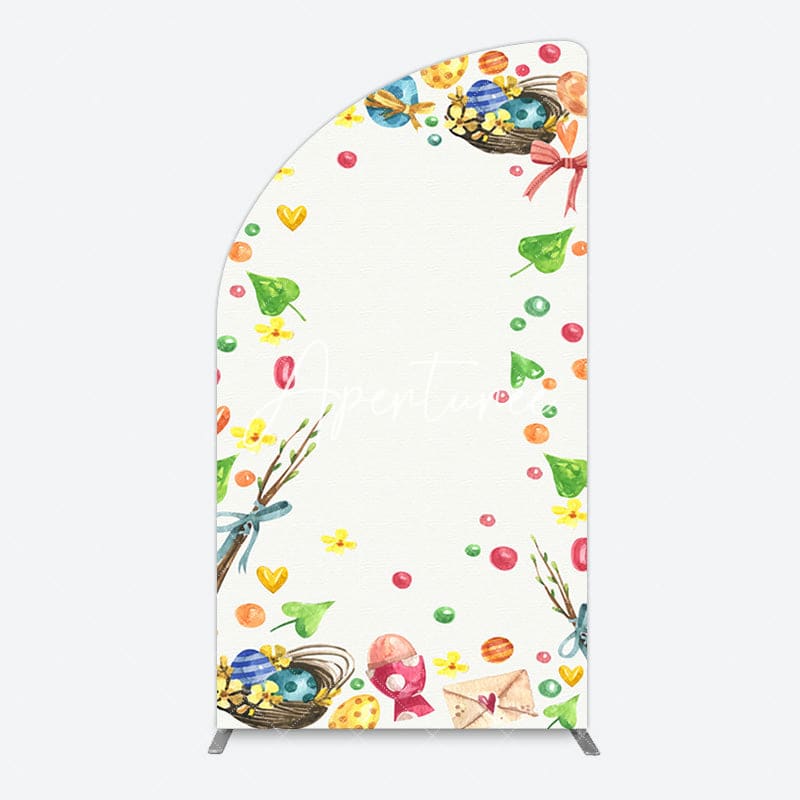 Aperturee - Aperturee Colorful Eggs Hearts Leaves Easter Half Moon Arch Backdrop