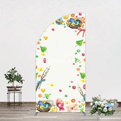 Aperturee - Aperturee Colorful Eggs Hearts Leaves Easter Half Moon Arch Backdrop