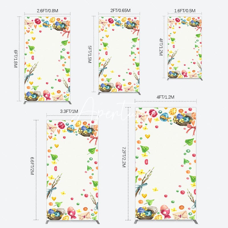 Aperturee - Aperturee Colorful Eggs Hearts Leaves Easter Rectangle Backdrop