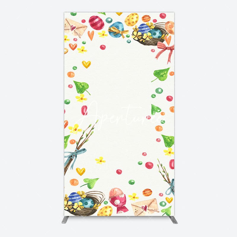 Aperturee - Aperturee Colorful Eggs Hearts Leaves Easter Rectangle Backdrop