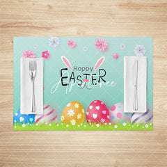 Aperturee - Aperturee Colorful Eggs Lawn Floral Easter Set Of 4 Placemats