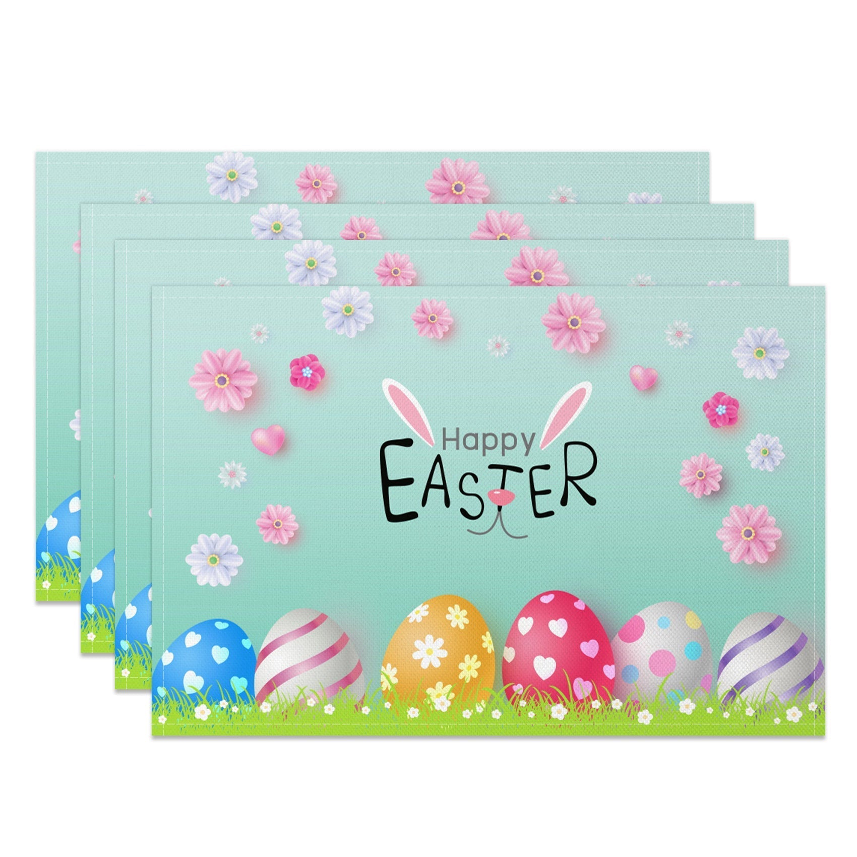 Aperturee - Aperturee Colorful Eggs Lawn Floral Easter Set Of 4 Placemats