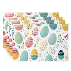 Aperturee - Aperturee Colorful Eggs Leaves Happy Easter Set Of 4 Placemats