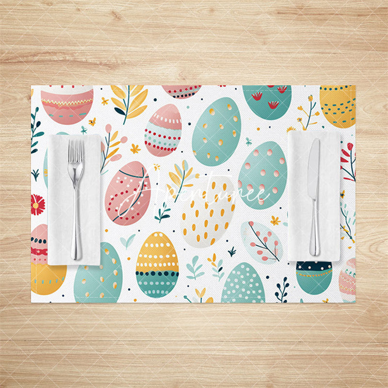 Aperturee - Aperturee Colorful Eggs Leaves Happy Easter Set Of 4 Placemats