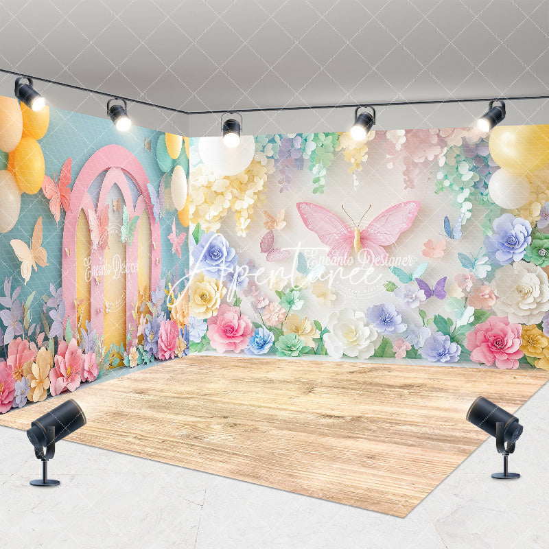 Aperturee - Aperturee Colorful Fairy Butterfly Floral Room Set Backdrop