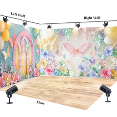 Aperturee - Aperturee Colorful Fairy Butterfly Floral Room Set Backdrop