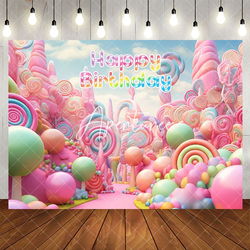 Aperturee - Aperturee Colorful Fairy Tale Candyland Happy Birthday Backdrop