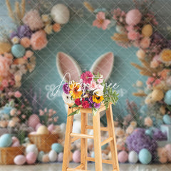 Aperturee - Aperturee Colorful Floral Arch Bunny Egg Spring Easter Backdrop