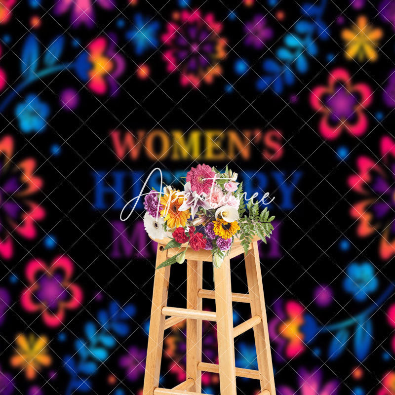 Aperturee - Aperturee Colorful Floral Black Womens History Month Backdrop