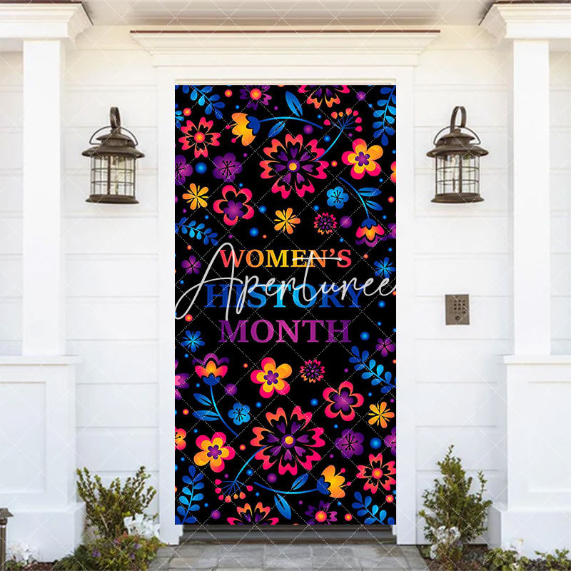 Aperturee - Aperturee Colorful Floral Black Womens History Month Door Cover