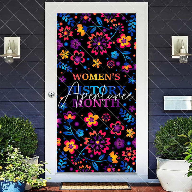 Aperturee - Aperturee Colorful Floral Black Womens History Month Door Cover