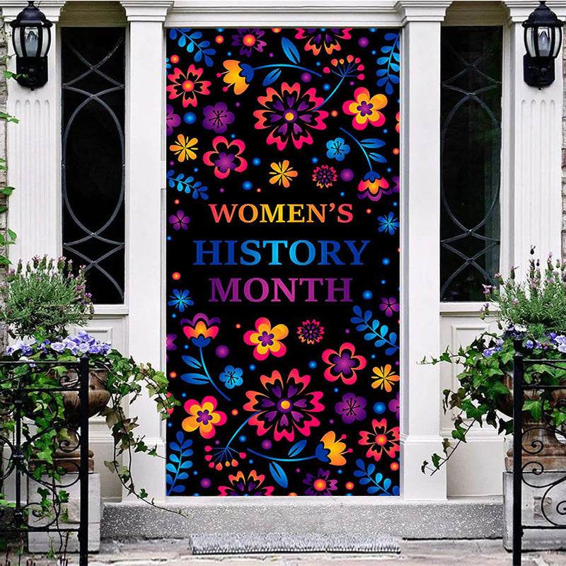 Aperturee - Aperturee Colorful Floral Black Womens History Month Door Cover