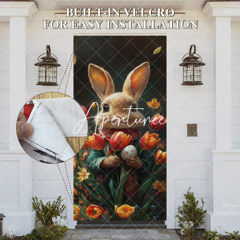 Aperturee - Aperturee Colorful Floral Bunny Egg Happy Easter Door Cover