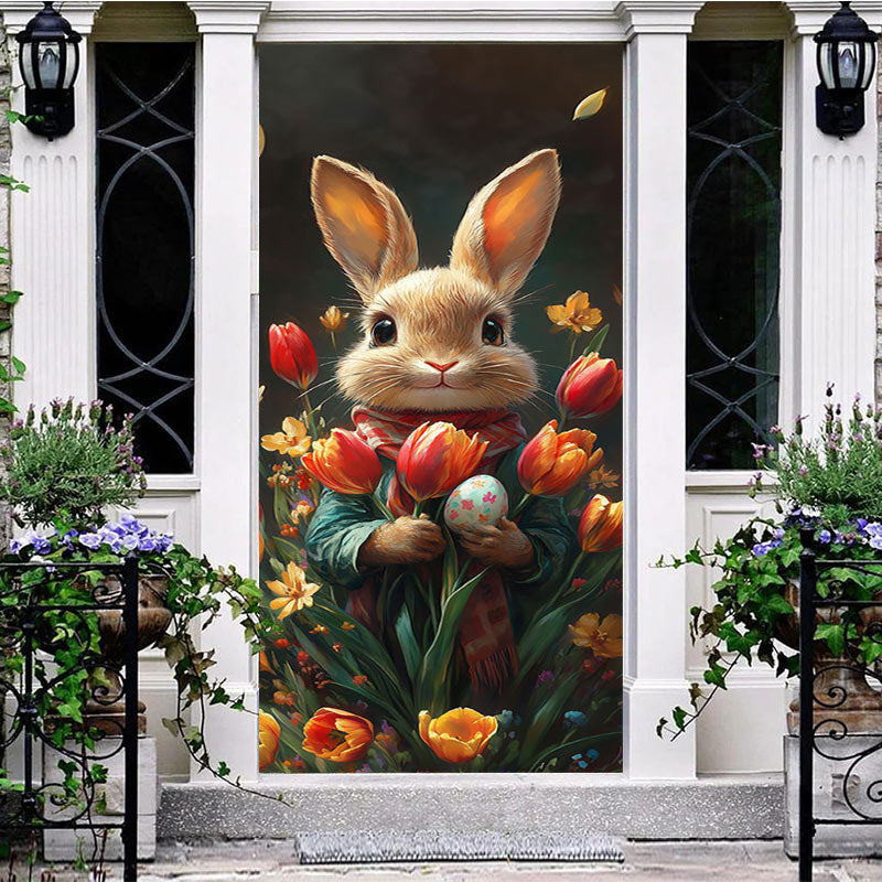 Aperturee - Aperturee Colorful Floral Bunny Egg Happy Easter Door Cover