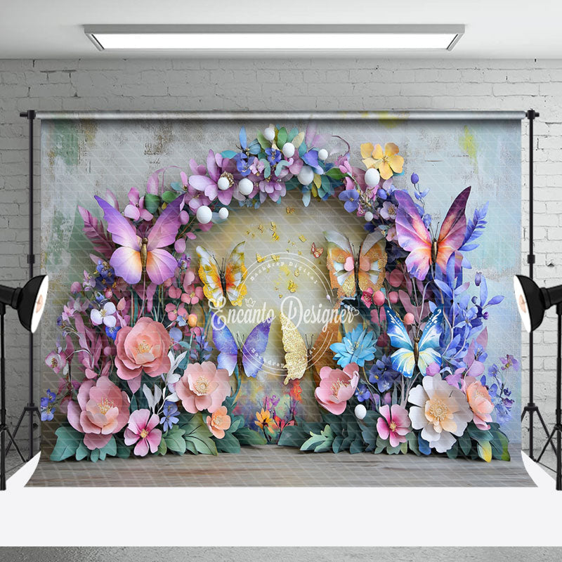 Aperturee - Aperturee Colorful Floral Butterflies Spring Photo Backdrop