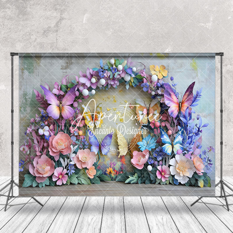 Aperturee - Aperturee Colorful Floral Butterflies Spring Photo Backdrop