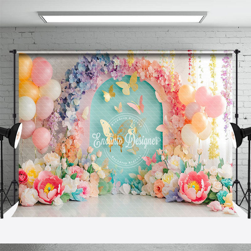 Aperturee - Aperturee Colorful Floral Butterfly Aesthetic Photo Backdrop