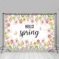 Aperturee - Aperturee Colorful Floral Butterfly Hello Spring Backdrop