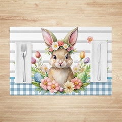 Aperturee - Aperturee Colorful Floral Cute Bunny Easter Set Of 4 Placemats