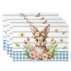 Aperturee - Aperturee Colorful Floral Cute Bunny Easter Set Of 4 Placemats