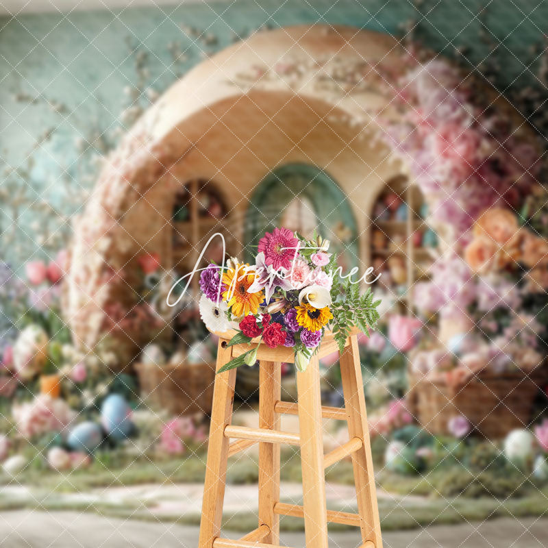 Aperturee - Aperturee Colorful Floral Eggs Arch Hutch Easter Backdrop