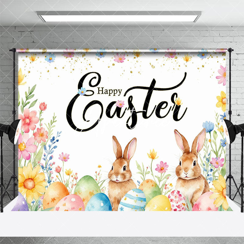 Aperturee - Aperturee Colorful Floral Eggs Cute Bunny Easter Backdrop